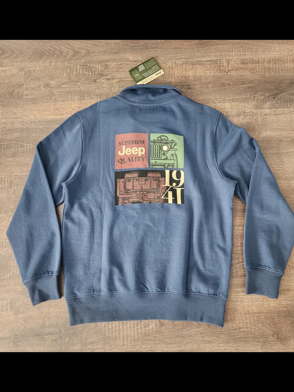 Jeep 'Superior Quality' Graphic Half Zip Sweater in Denim Blue